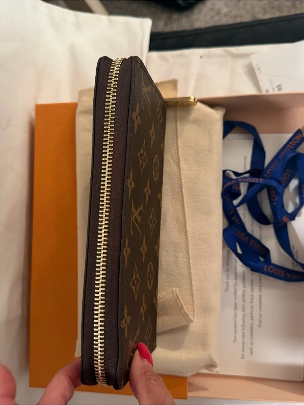 Louis Vuitton Orange Box with Blue Branded Ribbon